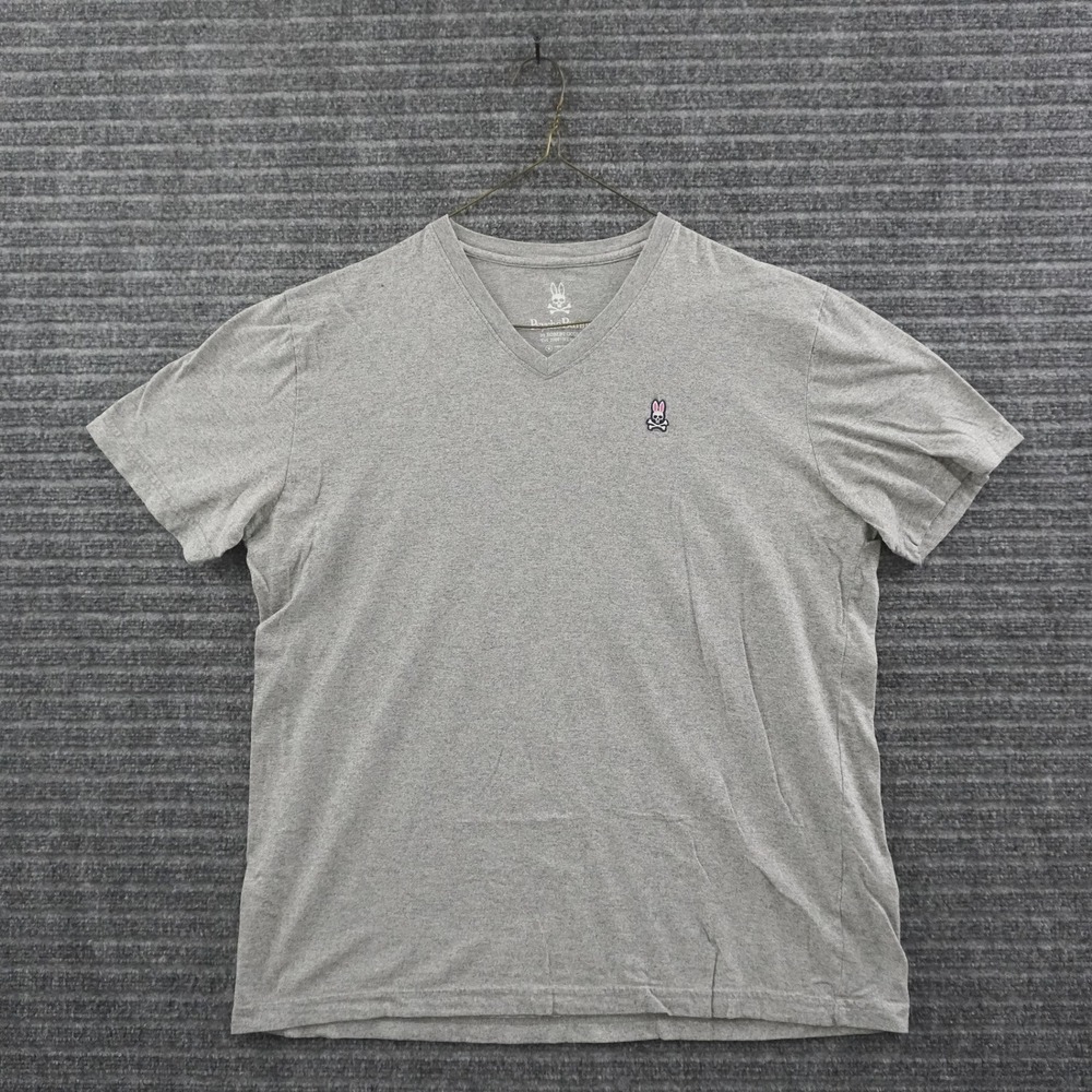 Psycho Bunny V-Neck T-Shirt Mens Size 6 Large Gray Pima Cotton Logo